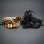 Venetian Harlequin Music Pattern Black Lace Flower Women Men Masquerade Mask - Gold Black Red