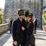Devil Horned Mythical and Floral Feather Lace Venetian Masquerade Masks - Black