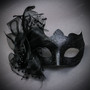 Black Horned Demon Mask & Tulle Glitter Masquerade Couple Mask Set