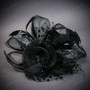 Black Horned Demon Mask & Tulle Glitter Masquerade Couple Mask Set