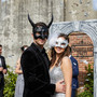 Devil Demon Horned and White Feathered Glitter Couples Masquerade Masks - Black White