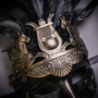 Venetian Roman Greek Pegasus Horses Feather Mask - Dark Gold Black