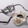 Silver Half Face Phantom of Opera and Black Venetian Laser Cut Eyes Masks for Couple