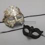 Silver Roman Greek Warrior Masquerade Mask & Black Venetian Mardi Gras Eyes Mask for Couple