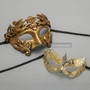 Gold Roman Greek Warrior Masquerade Mask & Gold Princess Diamond Venetian Mask - Couple