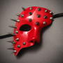 Steampunk Spikes Phantom Venetian Masquerade Mask - Glossy Red