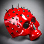 Steampunk Spikes Skull Venetian Masquerade Half Face Mask - Glossy Red