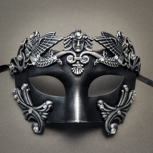 Roman Greek Emperor Masquerade Venetian Mask-Black Silver