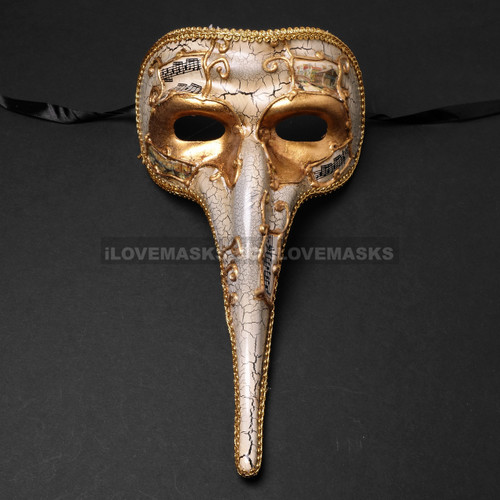 Musical Mardi Gras Men Long Nose Masquerade Mask Gold Black