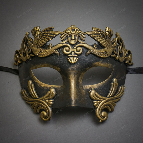 Roman Greek Emperor Masquerade Venetian Mask - Black Gold