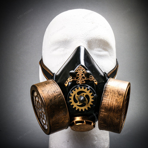 Half Face Steampunk Respirator Gas Mask - Black Gold