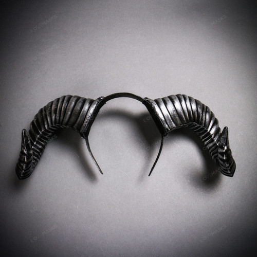 Black Gothic Demon Halloween Skull Horn Headband with Lace Cape