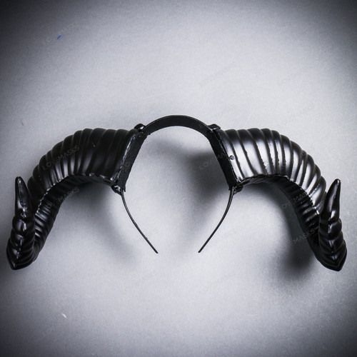 Black Gothic Demon Halloween Skull Horn Headband with Lace Cape
