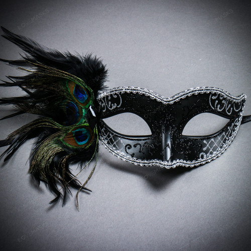 Gold Silver Stick Masquerade Mask Show Girl Burlesque Dance Quinceanera Party 