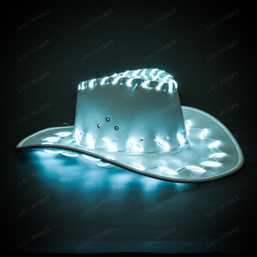 Adult Light Up Neon Cowboy Hat Costume for Party - White display picture 3