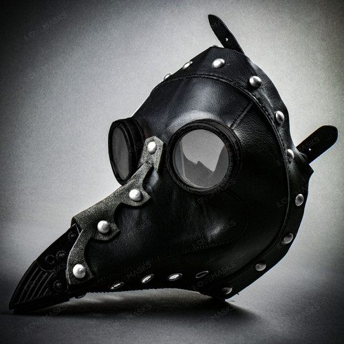 Steampunk Plague Doctor with Goggle Short Bird Beak Mask - ull Black ...