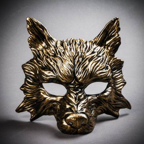 Wild Wolf Animal Full Face Masquerade Mask - Black Gold - ILOVEMASKS.COM