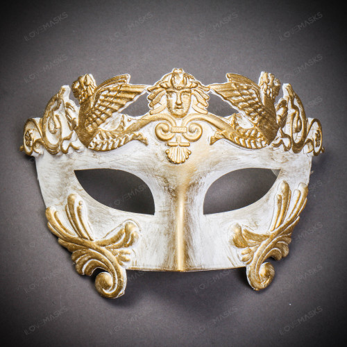 Roman Greek Emperor Masquerade Venetian Mask - White Gold - ILOVEMASKS.COM