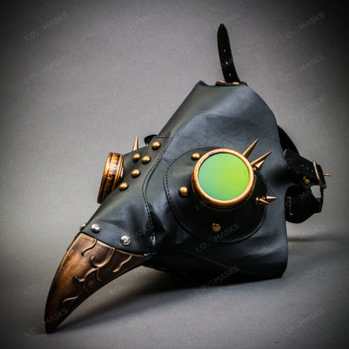 Steampunk Plague Doctor with Spike Goggle Curved Bird Beak Mask - Black ...