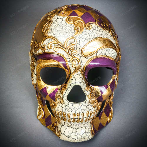 Venetian Mardi Gras Candy Skull Full Face Mask - Gold Purple display picture 1
