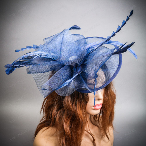Bow Fascinator Kentucky Derby Headband with Feather - Blue  display picture 1