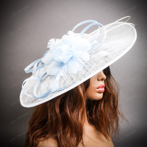 Derby Fascinator Feather Hat with Ribbon Flower - White Derby Fascinator Feather Hat with Ribbon Flower - White