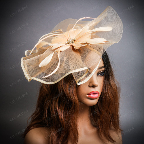 Feather Kentucky Derby Hat Flower Fascinator - Champagne  display picture 2
