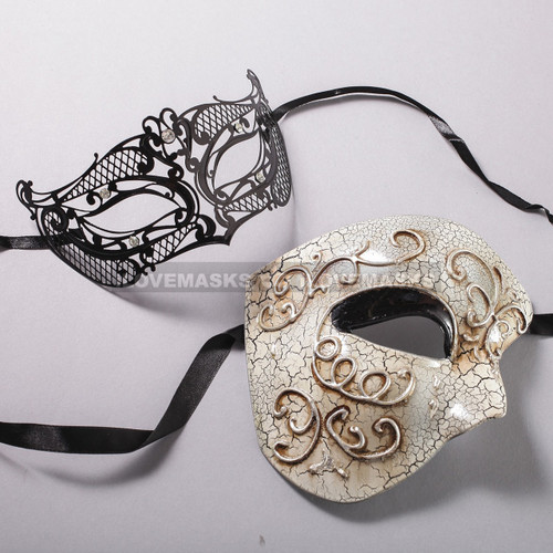 Silver Half Face Phantom of Opera and Black Laser Cut Eyes