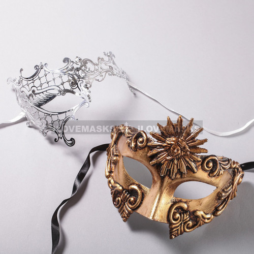 Gold Roman Sun Warrior Masquerade Mask and Silver Phantom of Opera ...