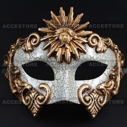 Warrior Roman Greek Sun Venetian Masquerade Cracked Mask - White Gold