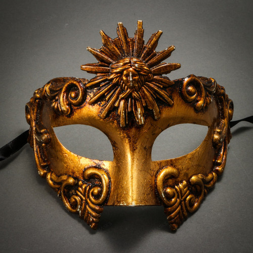 Warrior Roman Greek Sun Venetian Masquerade Mask - Metallic Gold
