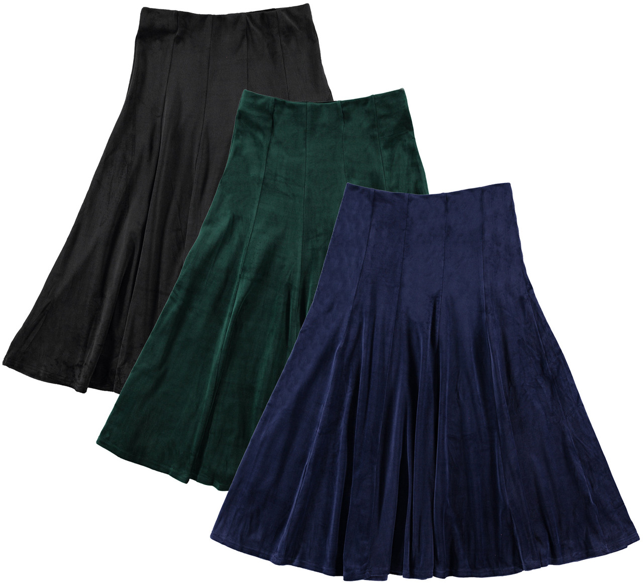 Women/Teens 33 Inches Midi Velour Panel Skirt - BGDK Wholesale