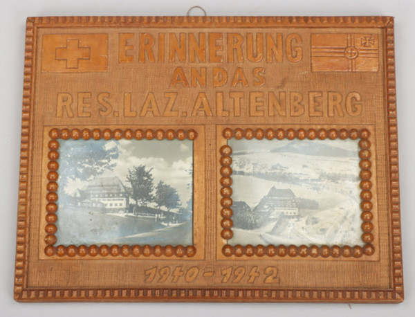 Hand Carved Frame w/ postcard from Altenstadt hospital - Willy Ries