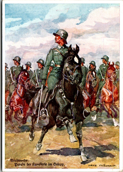 Third Reich Postcard - Reichswehr - Galloping Cavalry Parade
