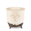 Acanthus Leaf Cream Stoneware Planter on Metal Base - GG Collection