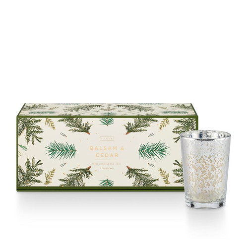 Balsam & Cedar Mini Luxe Sanded Mercury Glass Trio Illume Candle