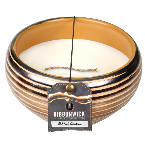 Gilded Amber Large Round Premium RibbonWick Candle