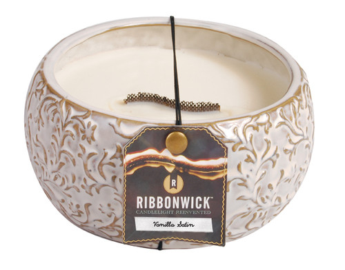 Vanilla Satin Large Round RibbonWick Candle