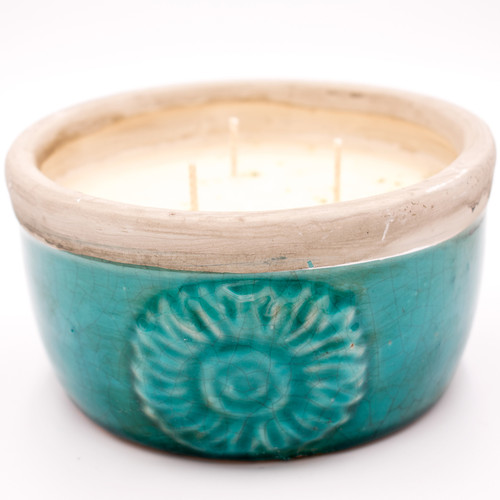 CLOSEOUT -Farmer's Market Turquoise Fiesta Bowl Swan Creek Candle