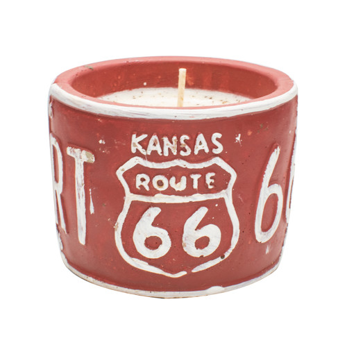 Roasted Espresso American Highway "Kansas" Round License Plate Pot Swan Creek Candle