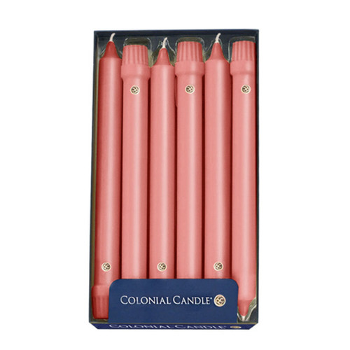 Rose Mauve 10" Unscented Classic Taper 12-Pack Colonial Candle