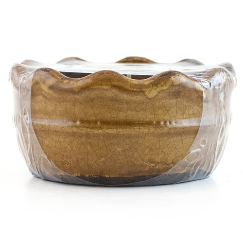 Salted Caramel Popcorn Swan Creek Ruffled Edge Bowl (Color: Brown)