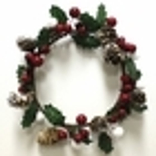 Holly Berries & Pinecones Winter Candle Ring by A Cheerful Giver