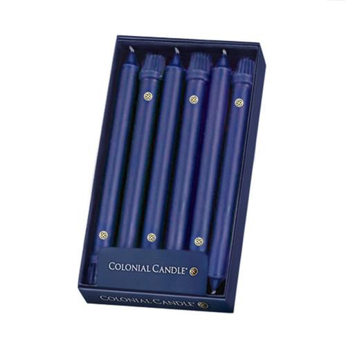 Indigo Blue 10" Unscented Classic Taper 12-Pack Colonial Candle