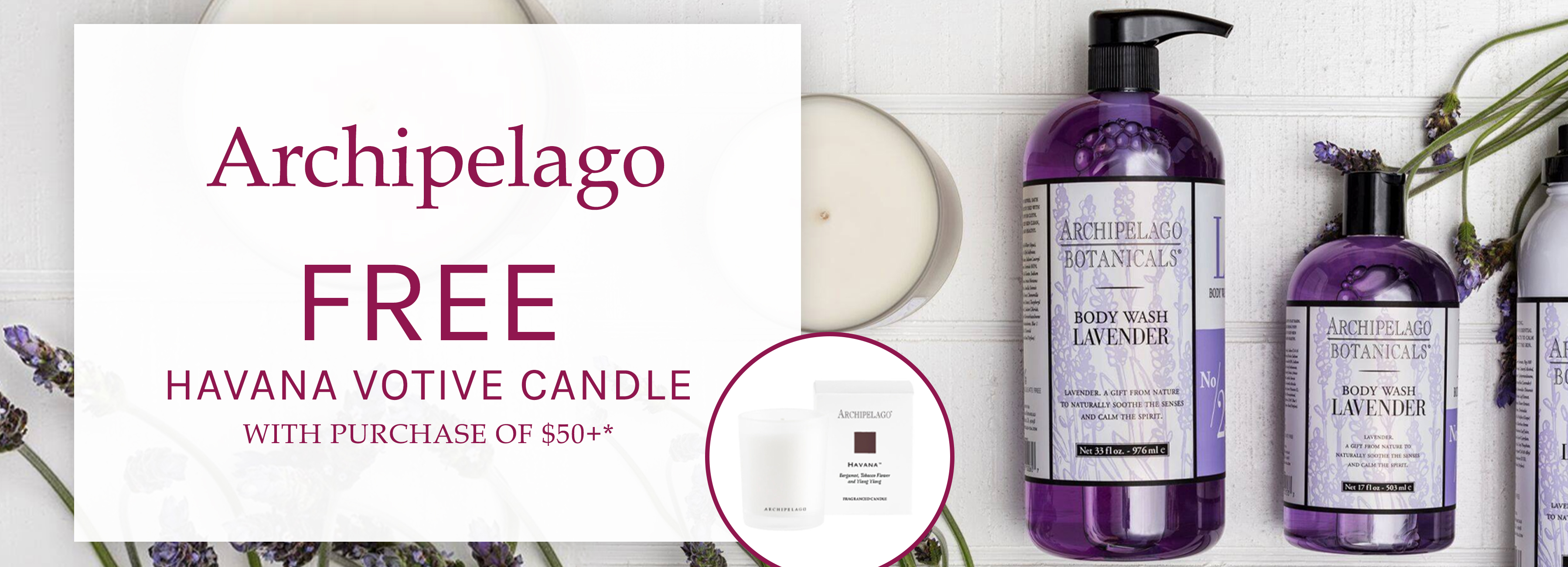 Archipelago - FREE havana votive candle with purchase of $50+
