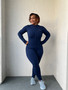Long Sleeve Navy Zipper Jumpsuit