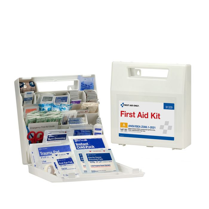 Disposable First Aid Kit 50 Person ANSI 2021 Class A, Plastic First Aid Kit with Dividers 91329 ...