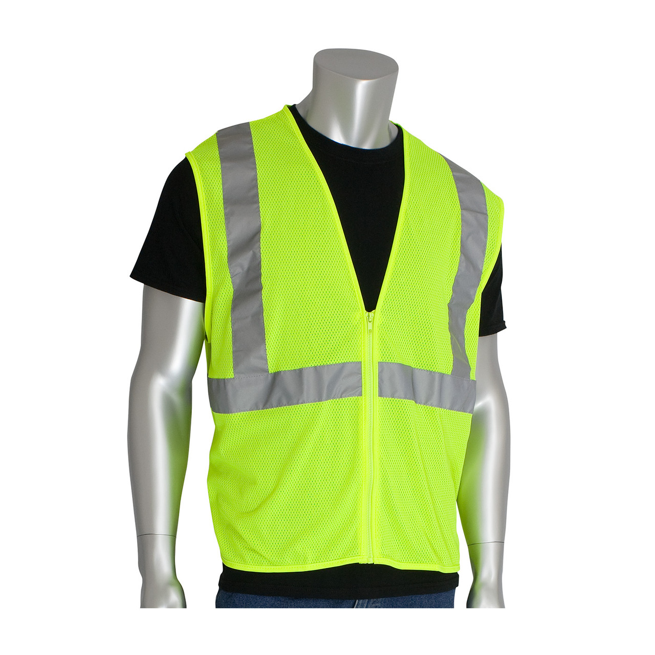 Hi-Vis Yellow M Class Mesh Vest, No Pockets, Zipper Closure 2in. Tape, OR  Hi-Visibility Vest 302-MVGZOR-M First Industrial Supplies