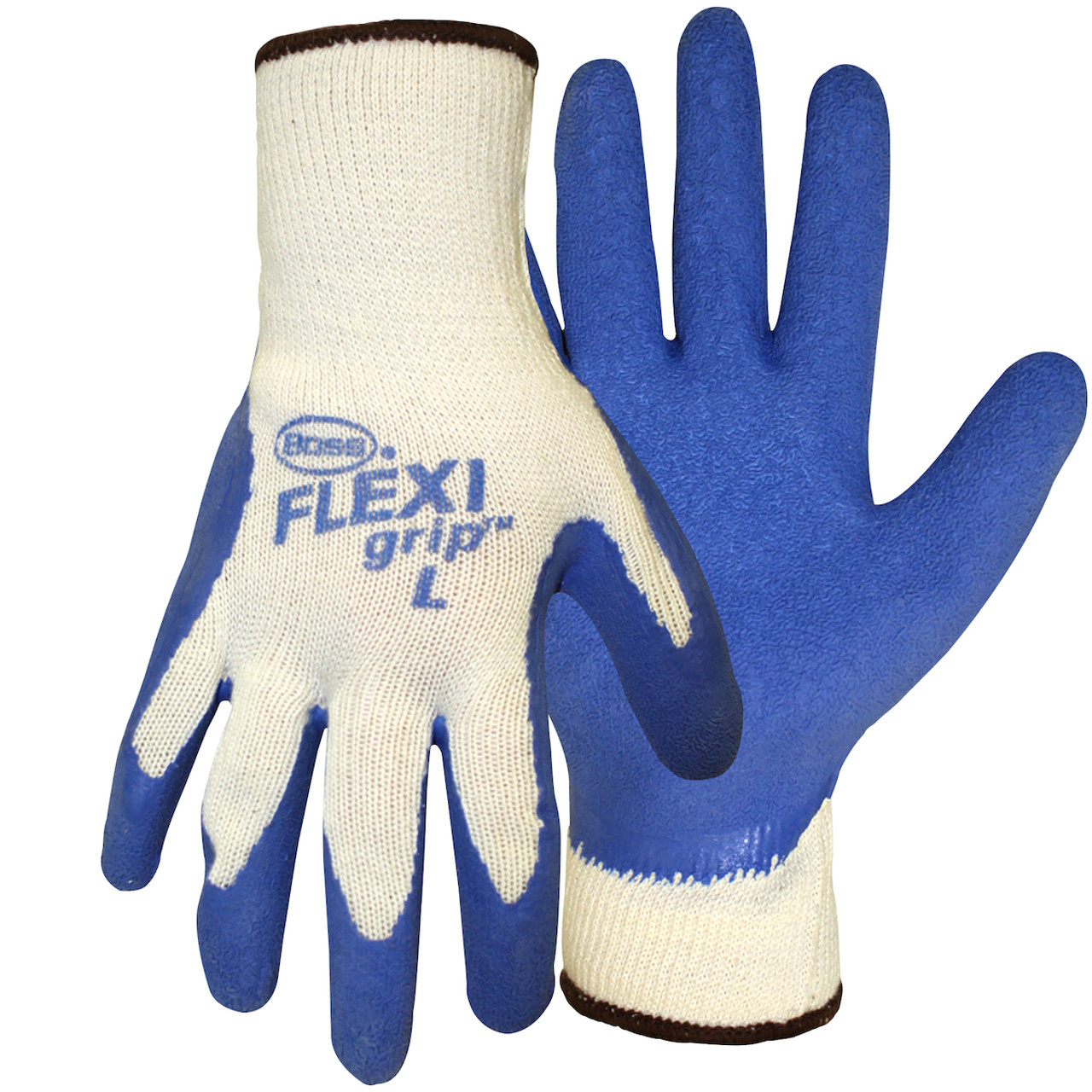 BOSS FLEXI GRIP CRINKLED BLUE LATEX PALM WITH COLOR CODED - Size M, Light Gray 1 Pair - Latex Coated Seamless Knits - First Industrial Supplies