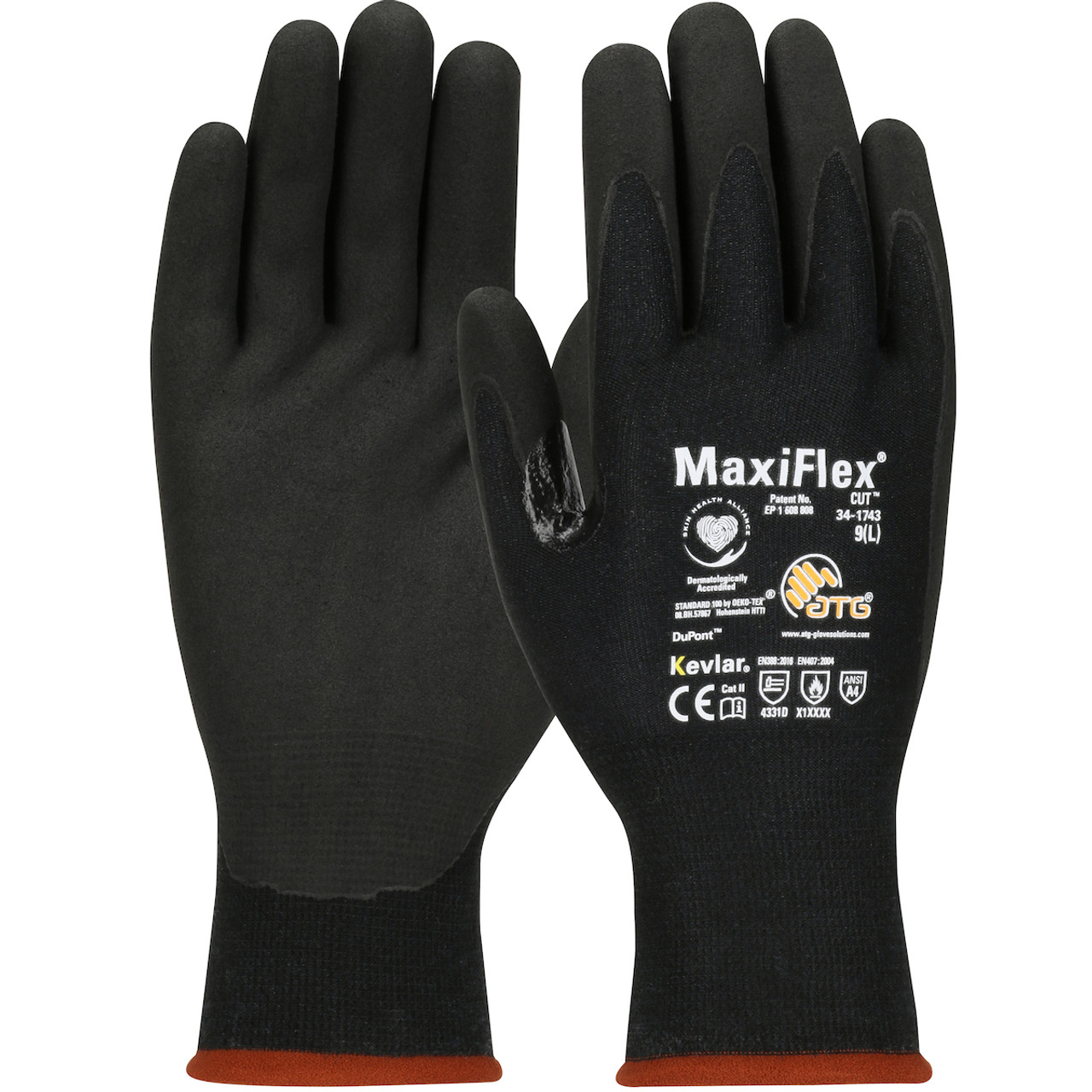 MaxiFlex Cut, Black Kevlar Blended Shell, MicroFoam Nitrile Grip, A4 - Size Black 1 Dozen - Gloves for Cut Protection by 34-1743/L First Industrial Supplies